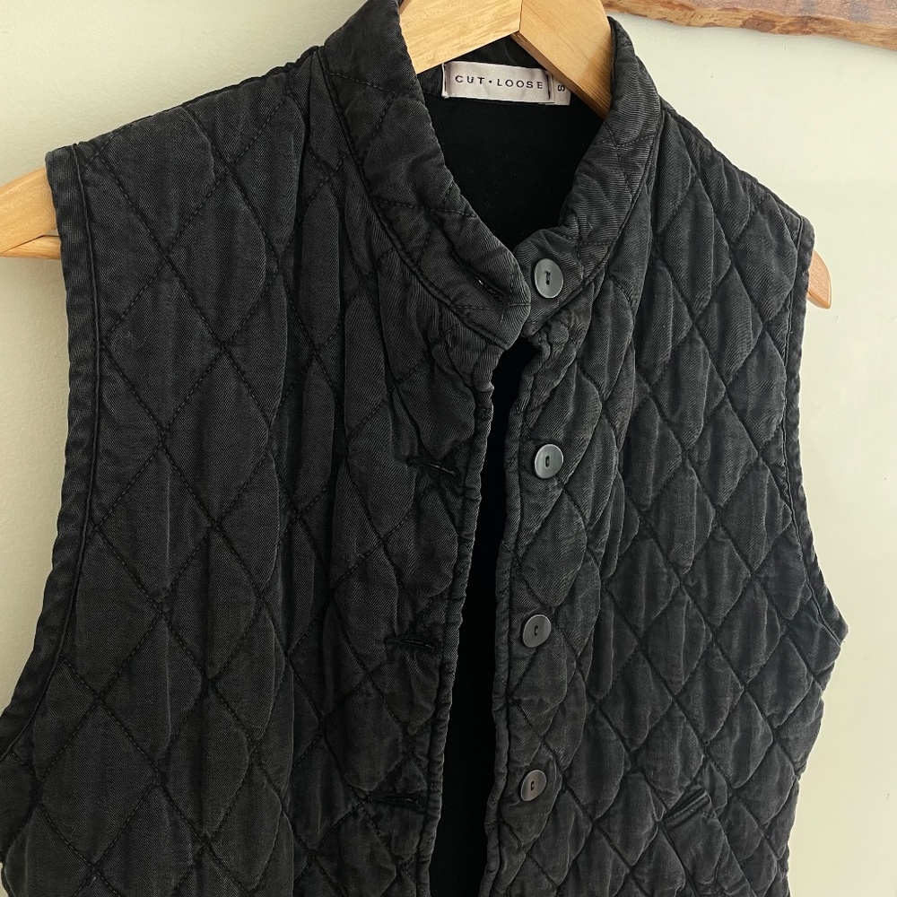 Cut Loose | Quilted Lightweight Puffer Vest Charcoal Gray Black USA Made S - Picture 5 of 12